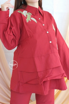 Setelan Muslim Layer Daun Karlina Set Muslim - STJ 83 Merah